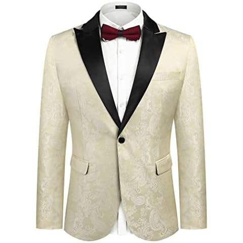 COOFANDY Herren Floral Smoking Paisley Anzug Jacke Kleid Abendessen Party Prom Blazer, Weiß, XX-Large Cover