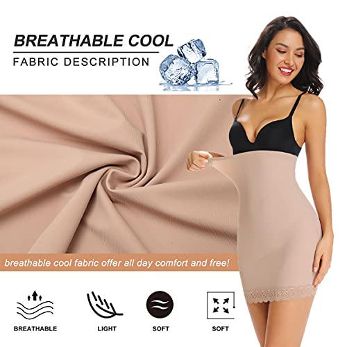 Joyshaper Seamless Slips For Women Under Dresses High Waist Shapewear Tummy Control Half Slip Body Shaper Skirt Beige Large #TOP2