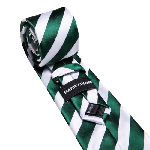 Image of Barry.Wang Man Stripe Ties Set Silk Woven Pocket Square Necktie Cufflinks Formal Party Business