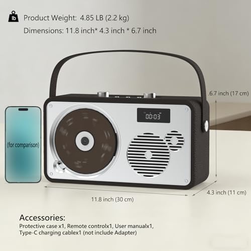 Image of Home CD Player Portable | Premium HiFi CD Stereo System | Retro Leather Bluetooth Speaker | FM Radio /USB /AUX | Rechargable Battery, DSP Clear and Rich Sounds, Remote Control (LP-103)