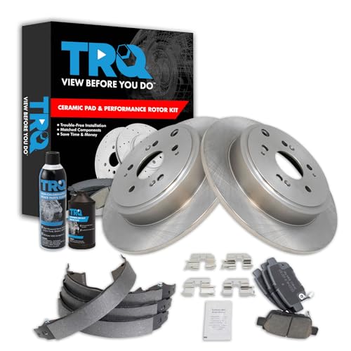 TRQ Rear Brake Pad & Rotor Kit Brake Chemical Kit Brake Pads Brake Rotor Parking Brake Shoe Set Ceramic Compatible with 2006-2014 Honda Ridgeline