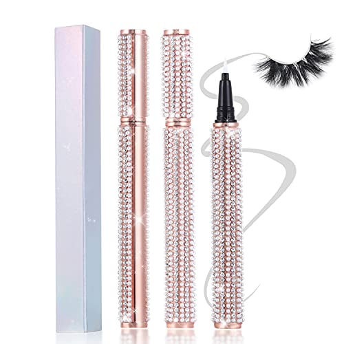 Upgraded Self-adhesive Eyeliner, 2 in 1 Eye Liner Pen, Diamond Bling Glitter Liquid Eyeliner, No Glue Non Magnetic, Eye Liner for Eye Makeup and Wear Normal False Eyelashes Style A-Clear