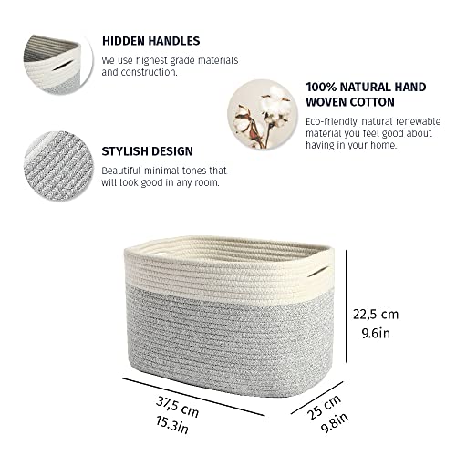 Organihaus Cotton Rope Baskets 3-Pack | Toy Storage Bins | Decorative Baskets For Storage | Towel Baskets For Bathroom | Rope Storage Basket | Woven Baskets For Storage | Book Soft Basket - Grey #TOP1