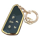 WENHENI for VW Volkswagen Key Fob Cover Key Fob Shell With KeyChain Fit for VW ID4 ID3 MK8 Golf GTI Skoda Octavia Smart Key (Gold-black)