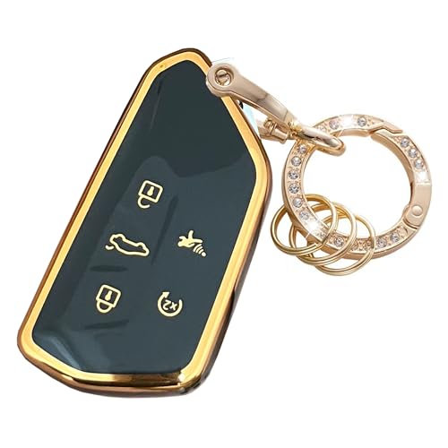 WENHENI for VW Volkswagen Key Fob Cover Key Fob Shell With KeyChain Fit for VW ID4 ID3 MK8 Golf GTI Skoda Octavia Smart Key (Gold-black)