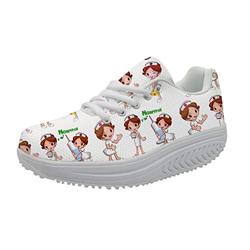 Showudesigns Enfermero Zapatillas con Cordones y tacón de cuña para Mujere Plataforma de Cuña Gimnasio Zapatos Sacudir Casual Zapatos Mujer Adelgazar Height-Increasing Sneaker 40 EU
