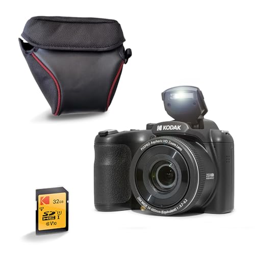 KODAK Pixpro AZ255 16MP Bridge Kamera mit 25x optischem Zoom + Schutzhülle + 32GB SD Karte - Full HD 1080P Video 24mm Weitwinkel, Stabilisator, 3\" LCD Display - Schwarz KODAK Pixpro AZ255 16MP Bridge Kamera mit 25x optischem Zoom + Schutzhülle + 32GB SD Karte - Full HD 1080P Video 24mm Weitwinkel, Stabilisator, 3\" LCD Display - Schwarz