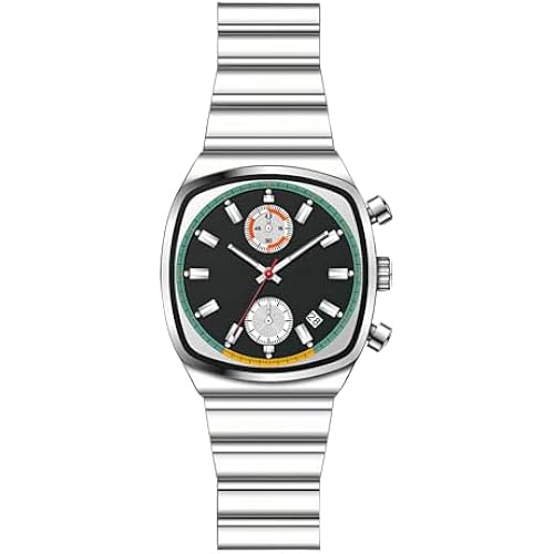 Gosasa Business Mens Square Quartz Watch, Chronograph Stainless Steel Watch