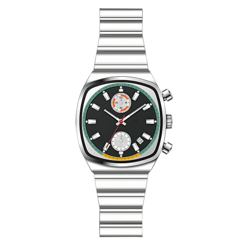 Fashion Business Square Mens Watches Luminous Waterproof Quartz Watch with Calendar & Chronograph - Stylish Gold & Silver Wristwatch Stainless Steel Band (Silver Black)