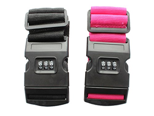 Care-Wert ® Gepäckgurt 2 Stück Schwarz + PINK mit Zahlenschloss (3-stellig) 170cm lang Cover