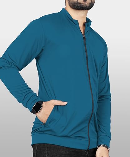 Image of Casual Jackets For Men's Solid Wind Cheater Jacket With Zipper Ribbed Waist And Ribbed Wrist Cuffs For Perfect Fit Casual And Sports Jacket