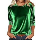 Velvet Tops for Women Dressy Casual Crewneck 3/4 Sleeve Velour Shirt Fall Winter Fashion Comfy Tshirts Blouses Green 2X