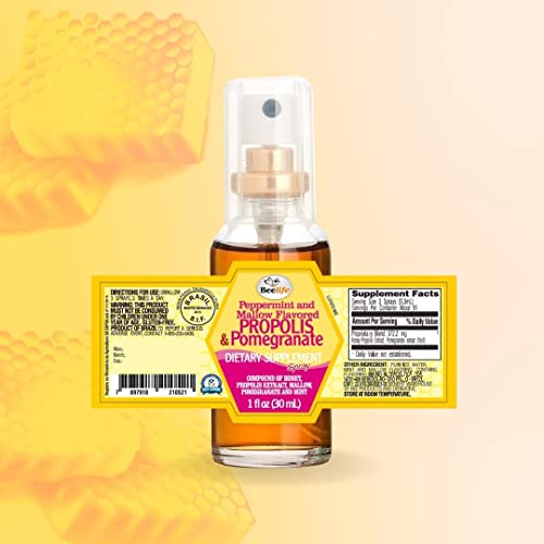 Beelife Propolis Throat Spray – Soothing Honey, Mint & Pomegranate Propolis Spray - Natural Immune Support & Sore Throat Relief - Bee Propolis Extract – Antioxidants, Rich In Flavonoids & Artepillin C, No Sugar, Gluten-Free - 1-Pack, 30Ml #TOP1
