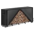 Mars Explo 8ft Firewood Log Rack with Cover Outdoor, Heavy Duty Indoor Outdoor Firewood Storage Log Rack with Cover Combo Set Black