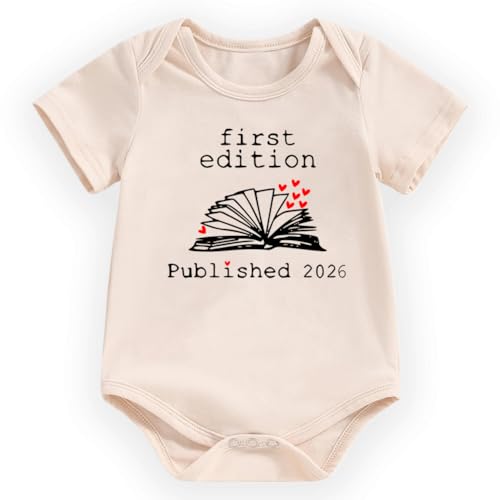 hrcfbk Newborn Infant Baby Bodysuit Coming Home Outfit First Edition Published 2026 Book Lover Clothes(Beige Book 0-3 Months)