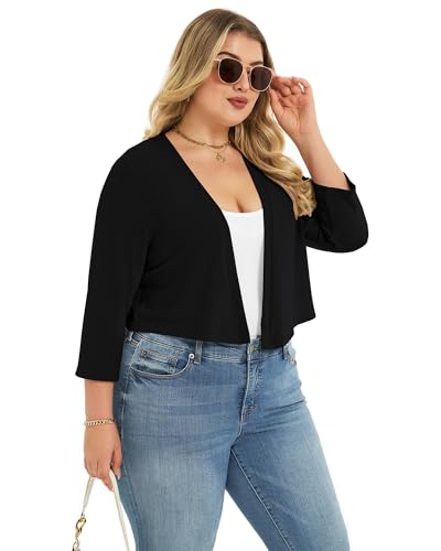 Image of Plus Size Shrugs for Women 3 /4 Sleeve Cropped Cardigan Knit Sweaters Open Front Bolero 2026