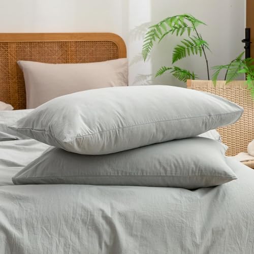 Image of BESTOUCH Cotton Solid Duvet Cover Set Northern Droplet Grey Alaska King | 100% Washed Cotton, Soft Wrinkle Texture, Hidden Zipper, 8 Ties, Breathable Lightweight Durable Comfy, 3 Pcs No Insert
