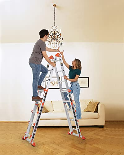 image for LANBITOU Ladder, A Frame 5 Step Ladder Extension, 17 Ft Anti-Slip Mult