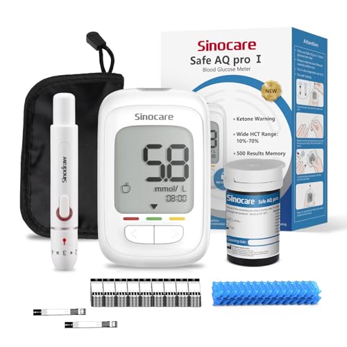 sinocare Safe AQ Pro I Blood Sugar Testing Kit, 25 Test Strips, Blood Ketone Warning, 500 Memory, for Diabetes Mangement, Results in mmol/L