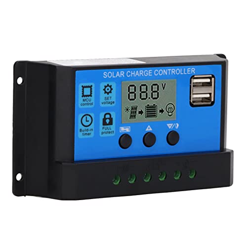 AMONIDA Controlador de Panel Solar de 12V y 24V, Regulador de Carga MPPT PWM de Alta Eficiencia para Uso en Exteriores, Pantalla LCD de Aleación de Aluminio (70A)