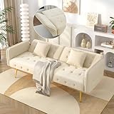 ECLIVON Sofa mit Schlaffunktion, 2 in 1 Schlafsofa für Wohnzimmer, Sofas & Couches mit Verstellbarer Rückenlehne, Sofa Bett Klappbar mit Kissen, Schlafcouch Lounge für Schlafzimmer, Samt (Beige)