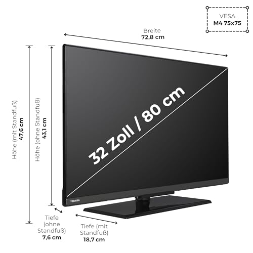 TOSHIBA Toshiba Fernseher 32 Zoll Smart TV VIDAA Full HD QLED Fernseher HDR Smart TV mit Triple-Tuner und Bluetooth, QLED TV 32QV3F63DA - Produktansicht 3 | QLED-TV