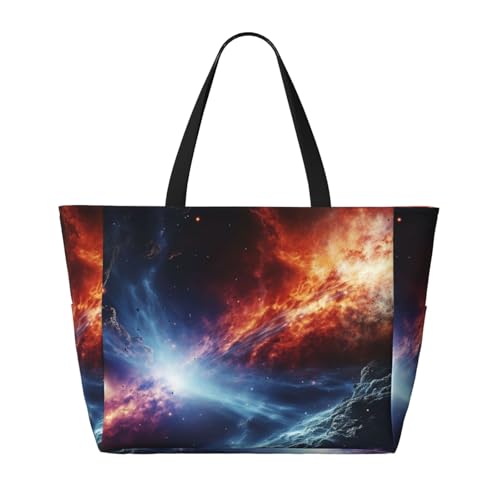 Beach Bags For Women Large Waterproof Sandproof Beach Tote Bag Lightweight Zipper Carry On Bag Outer Space Stars Pool Bag For Gym Travel Vocation2