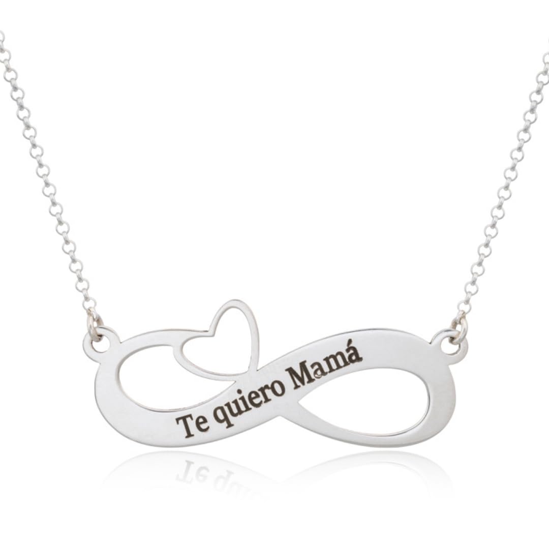 Collar Infinito con Corazón Personalizable en Plata de Ley Personalizado con cadena Rolo de 40cm + Alargador. Ideal para regalar a un ser querido: madres, abuelas...