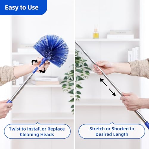 Image of 2 in 1 Long Handle Microfiber Feather Ceiling Duster for Dust Cleaning with extendable Pole 30-100 Inch with Anti Scratch Bendable Head for Cleaning High Cobweb Stick high Ceiling Fan Mop