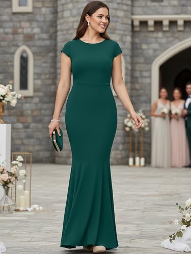 Image of KOH KOH Womens Long Cap Sleeve Fishtail Formal Evening Cocktail Maxi Dress