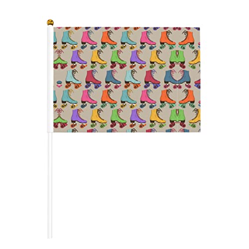 Bunte Rollschuh-Flagge, doppelseitig, 14 x 20,8 cm (mehrere Sets), Mini-Stick-Flagge, kleine Flagge, Festival, Event