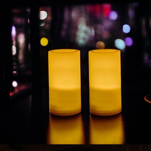 Image of CANDLE CHOICE Outdoor Battery Operated Flameless Candles with Remote Timer Waterproof Flickering Plastic Electric LED Pillar Lights for Lantern Patio Garden Wedding Party Decorations D3 inchxH6 inch 2 PCS