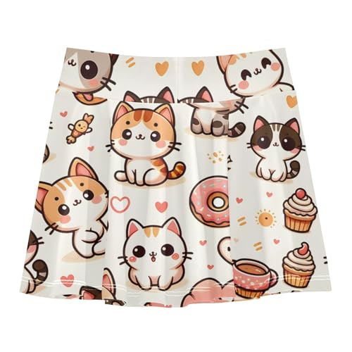 Girls Athletic Skorts Cat Hidden in Green Leaves Pattern Tennis Golf Skirts with Shorts2