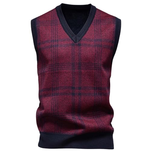 Men's Sweater Vest Cable Knit Pullover Sweaters V Neck Sleeveless Plaid Knitwear Slim Fit Stretchy Sweaters Tank Top