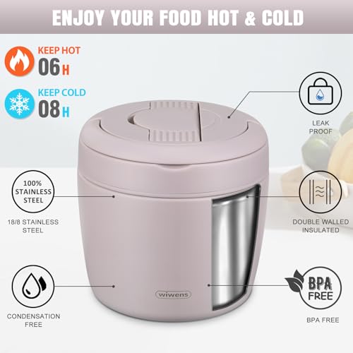 Image of wiwens Thermo Food Jar for Hot Food Adults 32OZ Soup Thermo Lunch Containers Wide Mouth Vacuum Insulated Stainless Steel Leakproof Bento Box with Spoon (Purple)