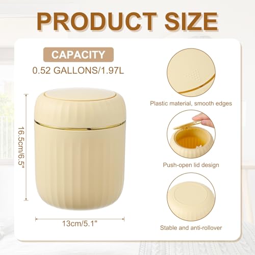 QUARKZMAN Mini Mülleimer Mit Deckel Schreibtisch Kleiner Abfalleimer Niedlicher Mülleimer 22L/058 Gallon Geeignet Für Büro Badezimmer Küche Wohnzimmer Schlafzimmer Gelb