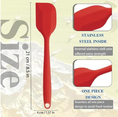 Image of Baskety Silicone Non-Stick Heat Resistant Spatula Multi Purpose Tools for Kitchen Cooking [ Set of 2 Red|Spatula Small 20.6cm+Silicone Basting Brush 21cm