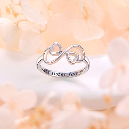Sterling Silver Engraved Always Sister Forever Friend Heart Infinity Ring for Sister Gift Size 5-103