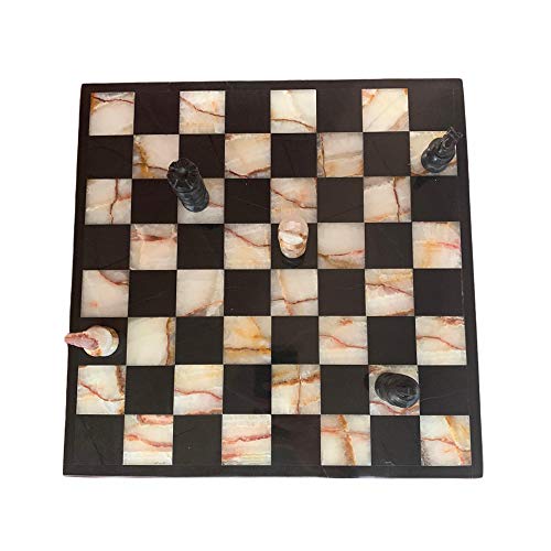 Échiquier en marbre noir onyx 35cm jeu d'échecs de collection
