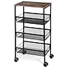 LIANTRAL Rustic Kitchen Storage Cart 4 Tier Kitchen Cart on Wheels Metal Mesh Storage Pantry Cart with Lockable Wheels Wood Look Top and Metal Frame