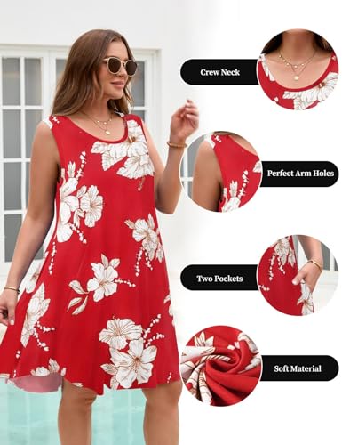 Image of JollieLovin Women Plus Size Curvy Summer Tank Sun Dresses Sleeveless Causal T-Shirt Dress Beach Swing Cover up(L-5X)