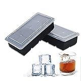Eiswürfelform mit Deckel, große eiswürfelformen,stapelbar und spülmaschinenfest, LFGB-zertifizierte und BPA-freie Silikon-Eiswürfelschale für Whisky-Cocktails, Saft, Pralinen