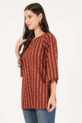 Image of Amazon Brand - Anarva Jaipuri Cotton Printed Short Kurti for Women