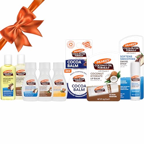 Palmers Coconut Oil Shea Butter Cocoa Butter Formula Minis for Stocking Stuffers (8 Piece bundle) - Moisturizing Body Oil Body Lotion Cocoa Balm Swivel Stick & Lip Balm Hydrating Skin Care