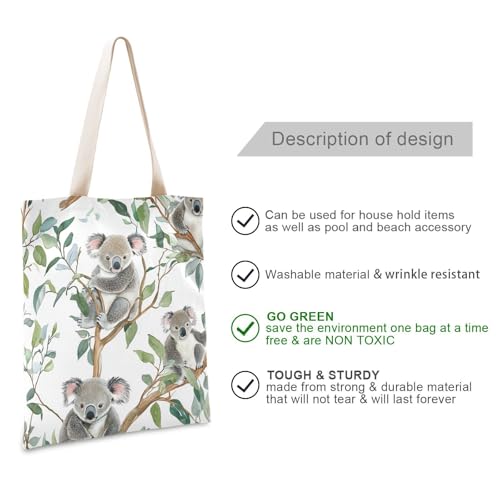 Beauty Koala White Tote bag for women everyday canvas bags with handles Cute Tote Bag Canvas Reusable Grocery Bags for Travel Bolsa de lona2