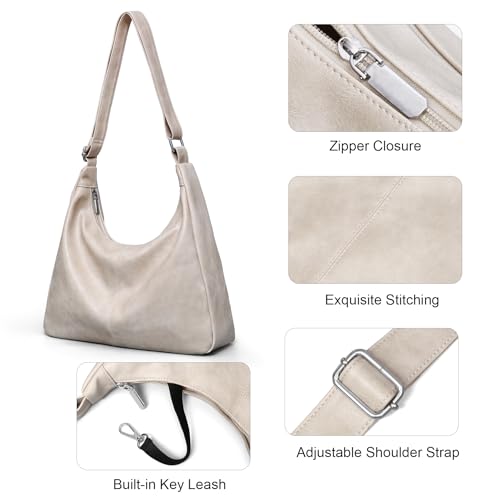 Image of Hobo Bags for Women Vegan Leather Purses Slouchy Shoulder Bag Tote | Trendy Crossbody Foldable Travel Vintage Ladies Everyday Purse, Adjustable Strap, 5 Pockets, 1 Built-in Key Leash