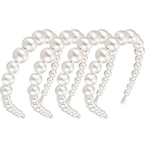 Pearl Headbands Elegant Wedding Headband Faux Pearl White Hair Band for Women Girls (4 Pieces)