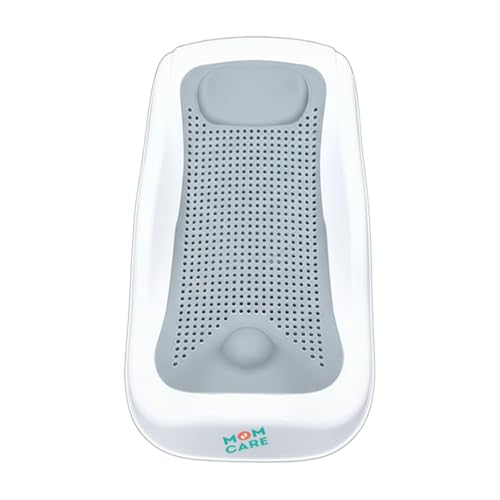 Image of MOM CARE Foldable Baby Bath Support Seat for Newborn (0-6 Months) | Anti-Slip Silicone Baby Bather | Ergonomic Infant Bath Seat for Sink, Tub & Floor | Portable Newborn Bath Support Chair | Grey