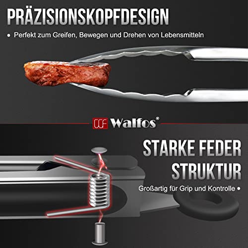 Walfos Küchenzange 43cm Grillzange mit langem Griff, 304 Premium-Edelstahl und rutschfester hitzebeständiger Griff - ideal zum Grillen, Grillen, Drehen und Kochen von Speisen