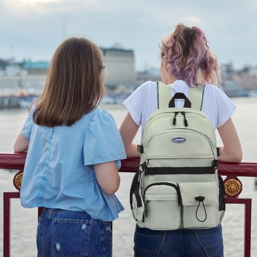 Leaper School Laptop Backpack for Women: Water Resistant Travel Backpack with Water Bottle Pocket - Laptop Bag for College Work - Lightweight Bookbag for Kids Girls Boys Green2